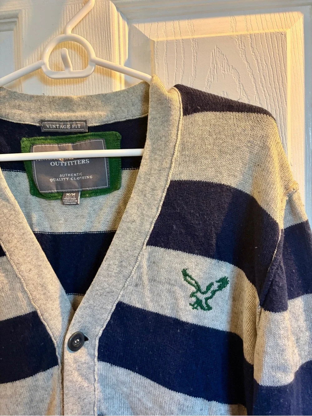 American Eagle Outfitters Navy & Cream Striped Men’s Button Cardigan